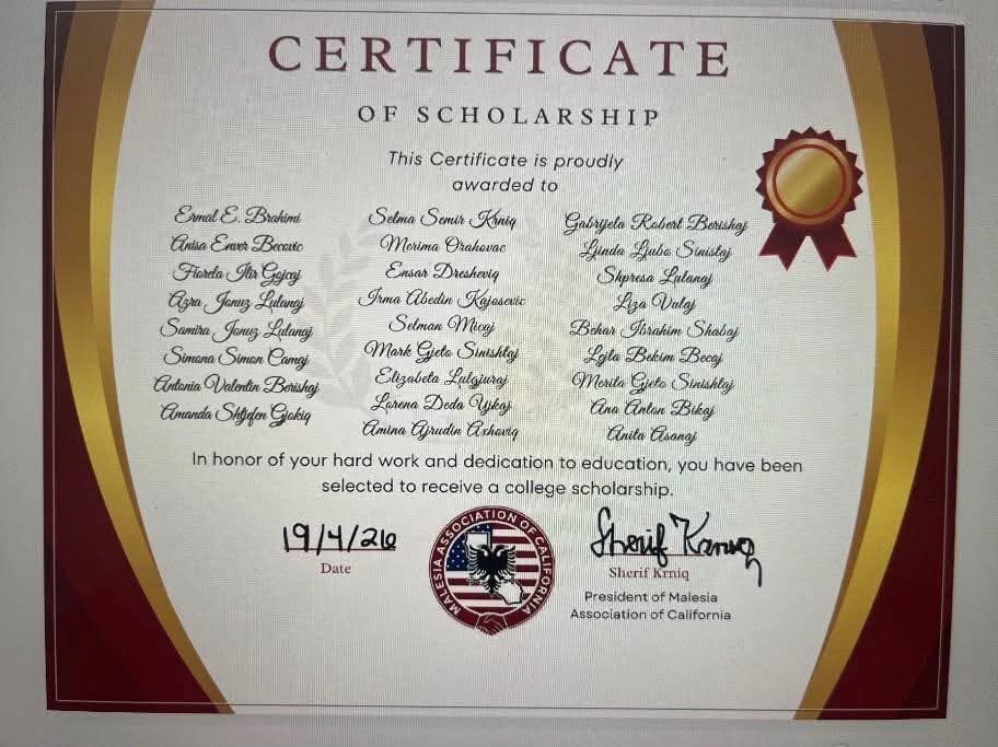 Diaspora investon në dije  Shoqata  Malësia  në Kaliforni ndan bursa për studentët shqiptarë