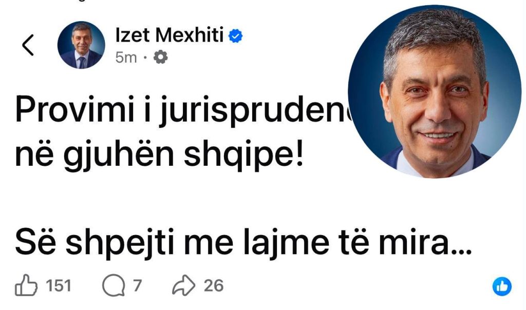 Mexhiti  Provimi i jurisprudencës edhe në gjuhën shqipe 